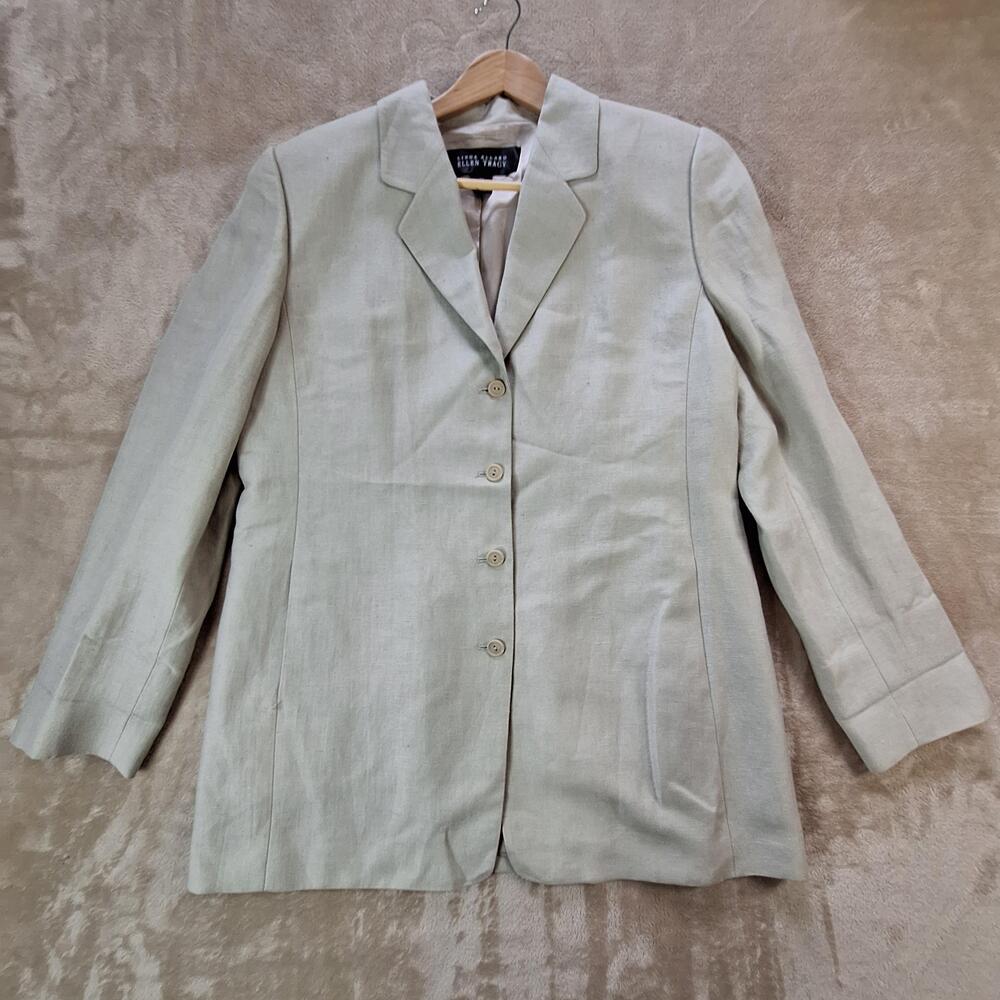 Linda Allard Ellen Tracy Blazer Womens 14 Beige Linen Ventless Career Jacket